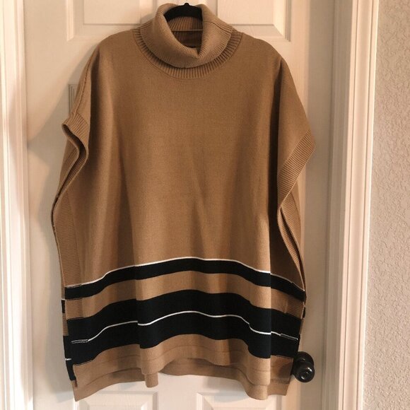 Lane Bryant Sweaters - Lane Bryant tan and black poncho sweater worn once size One Size